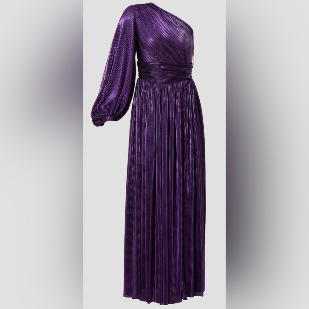 Bronx and Banco Metallic Purple Grecian Maxi Dress Size 8